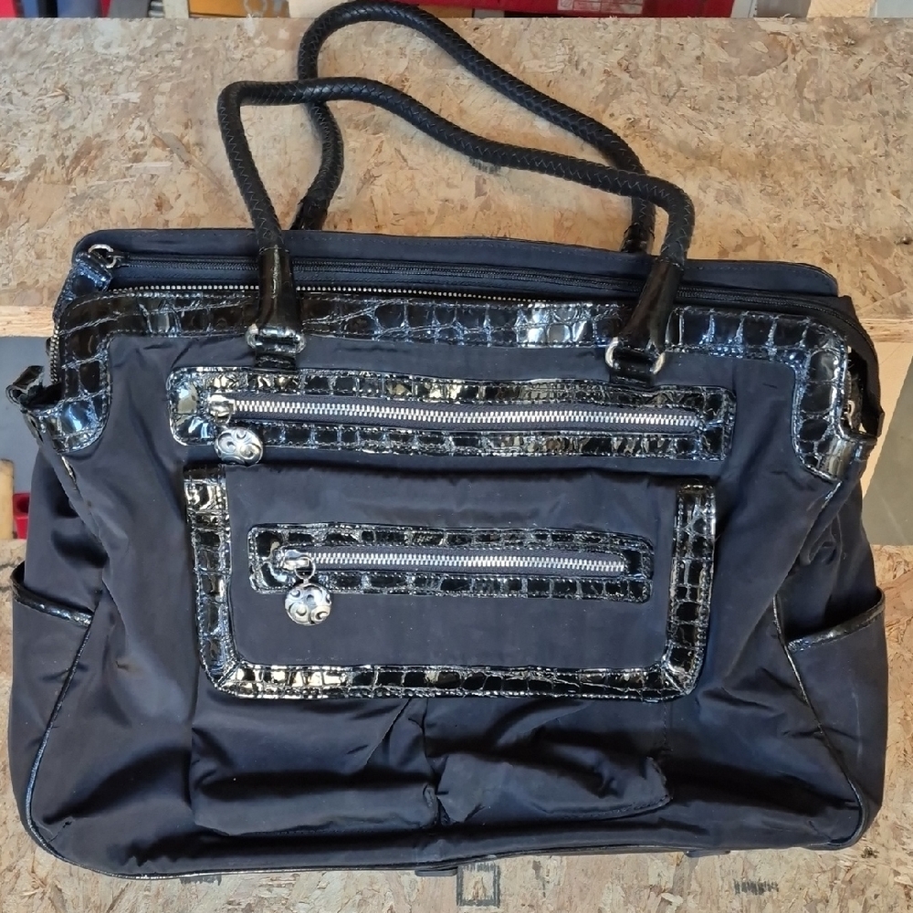 Stylish Brighton Black Briefcase Bag. Used. Silver hardware